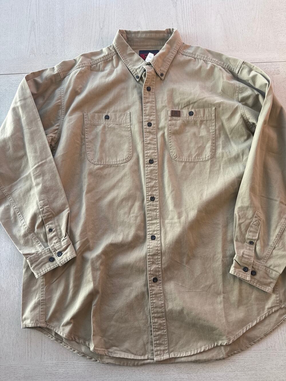 Riggs Workwear by Wrangler Beige Khaki Buttondown Shirt Mens 3XL